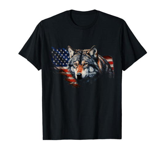 Wolf American Flag USA 4th of July Patriotic Wolf T-Shirt