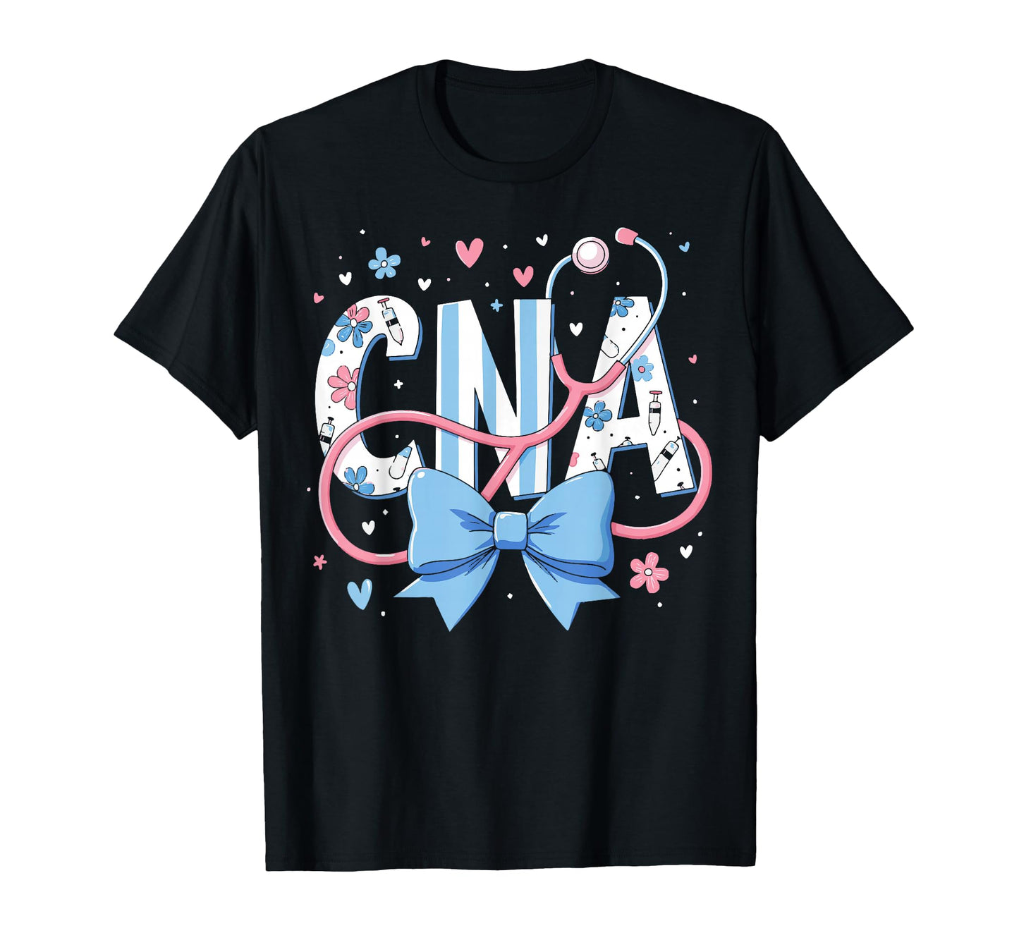 Coquette CNA Nurse Blue Floral Stethoscope Bow Cute Nurse T-Shirt
