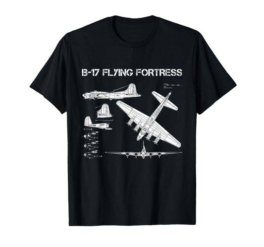 B-17 Flying Fortress WW2 Heavy Bomber Aircraft Blueprint T-Shirt