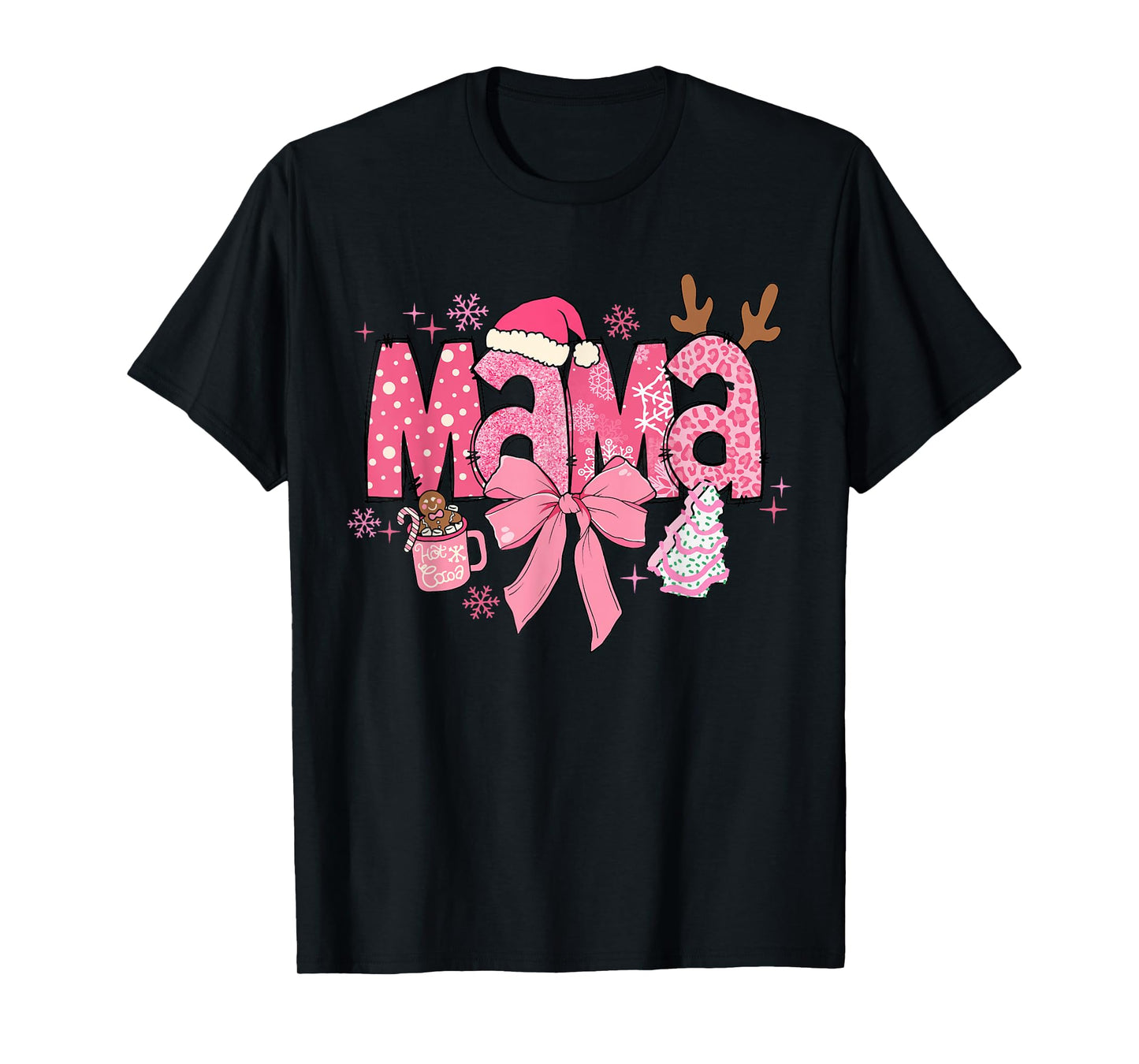 Cute Coquette Bow Pink Mama Christmas Tree Merry Xmas Family T-Shirt