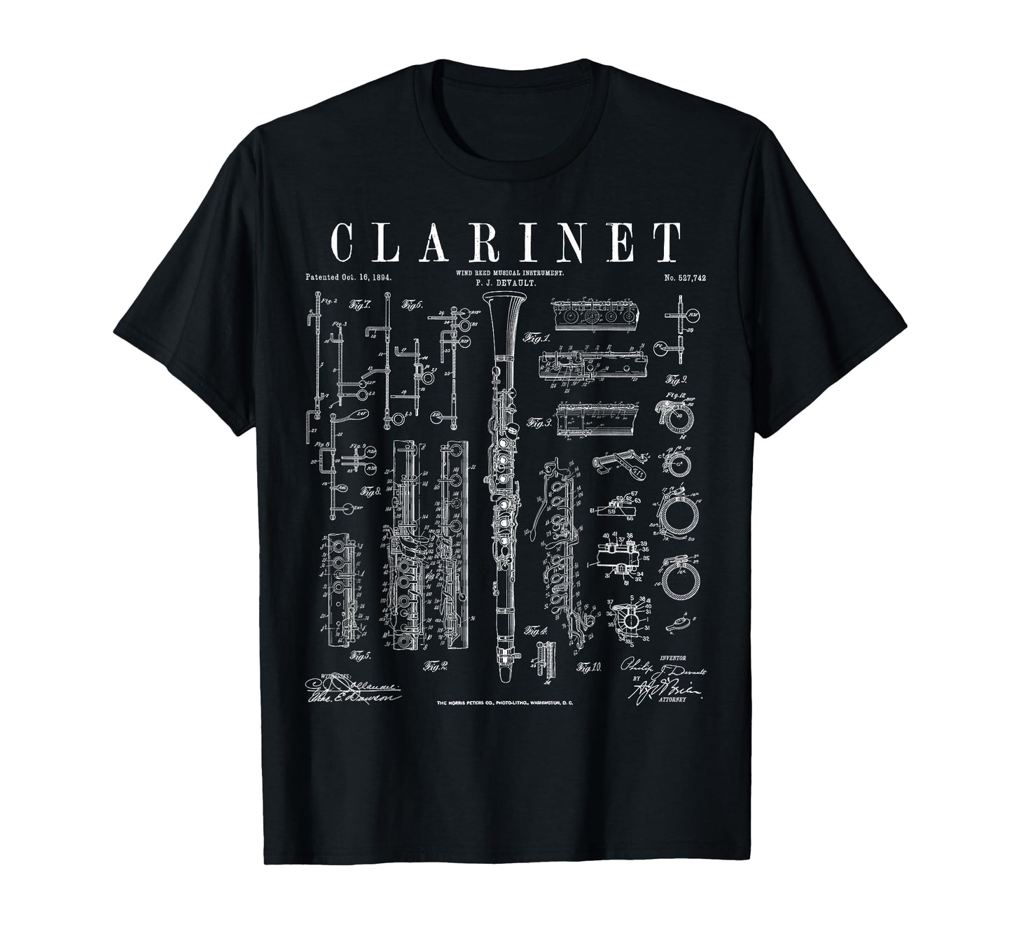 Clarinet Vintage Patent Clarinetist Drawing Print T-Shirt