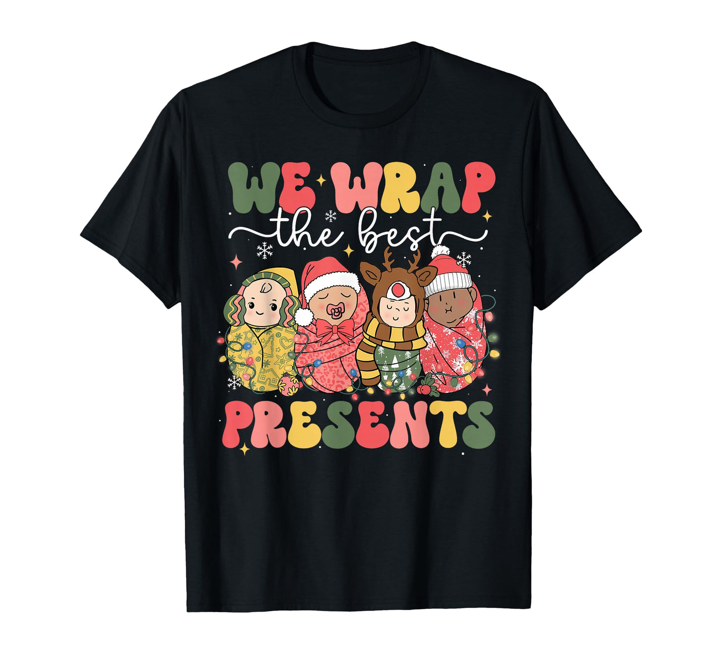 Christmas Labor & Delivery Nurse Lat T-Shirt - Unisex Adults, Black, Small, Short Sleeve, Cotton Blend, Crew Neck, Themed Novelty, Holiday, L&D Nurse, Christmas Lovers, Labor & Delivery Staff