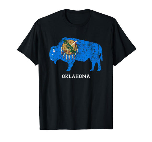 Vintage Oklahoma Flag Buffalo Bison Native American Graphic T-Shirt