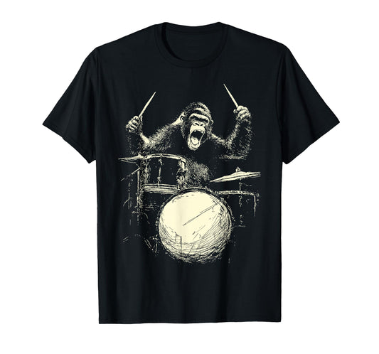 Gorilla Playing Drums Funny Music Animal Drummer Graphic T-Shirt