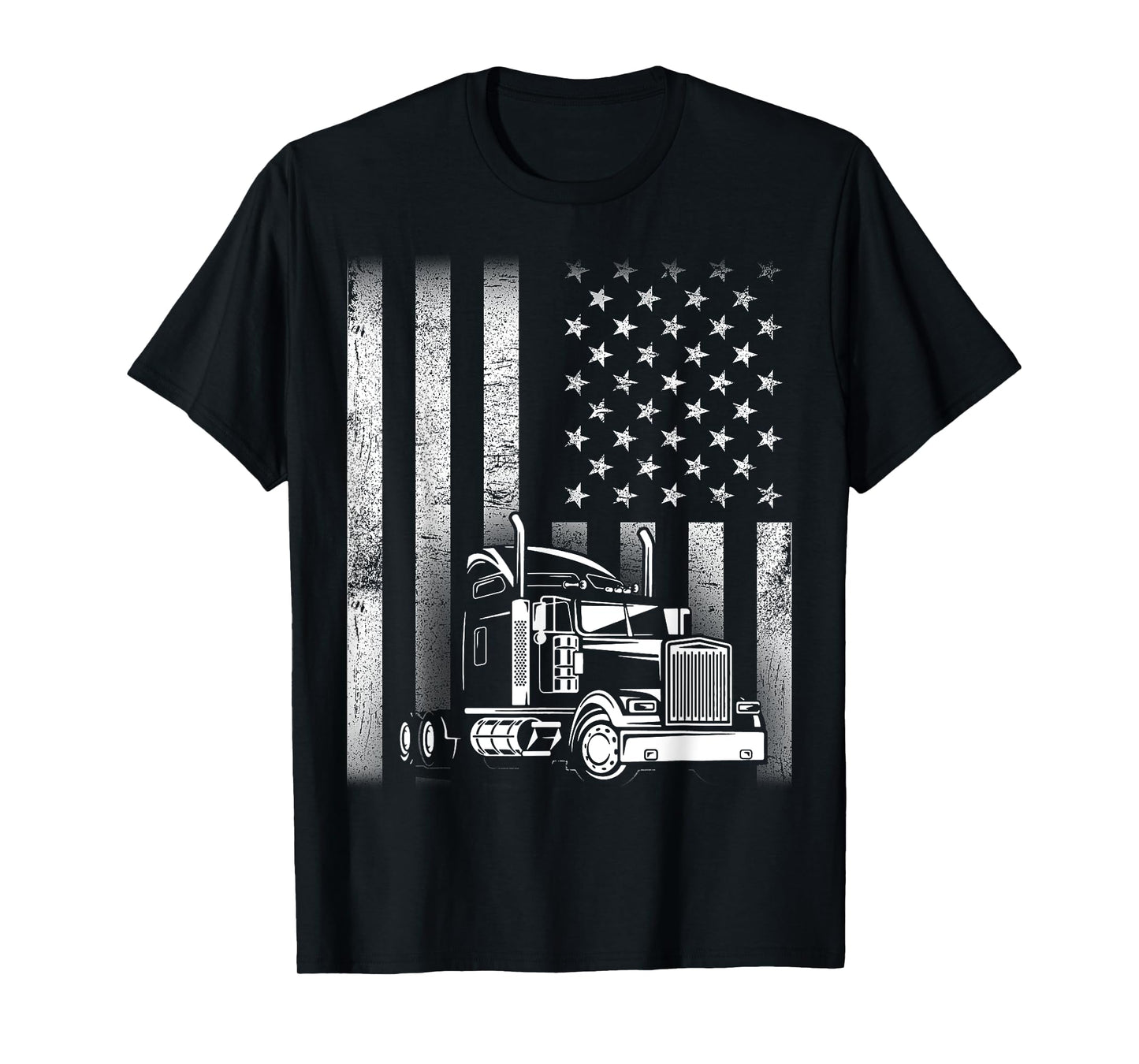 Semi Truck Driver 18 Wheeler Trucker Cool US American Flag T-Shirt