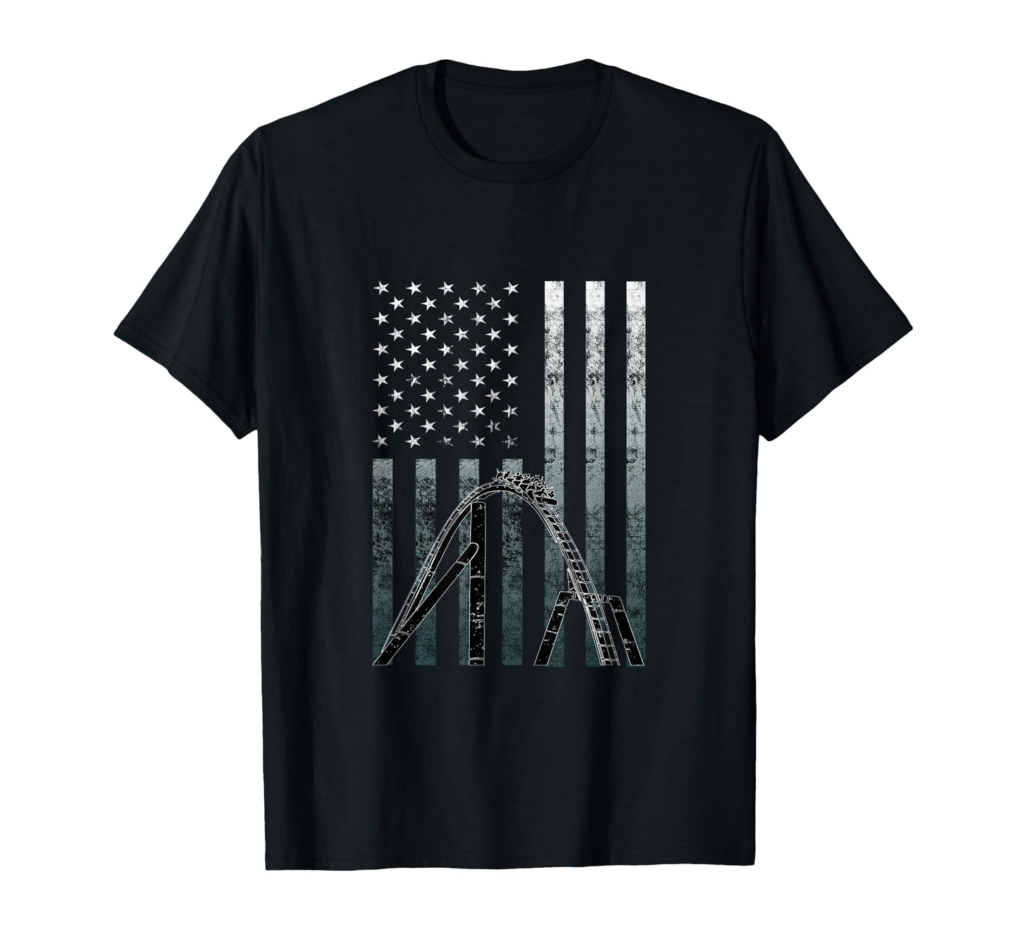 Roller Coaster Vintage USA Flag Theme Park Carnival Ride T-Shirt