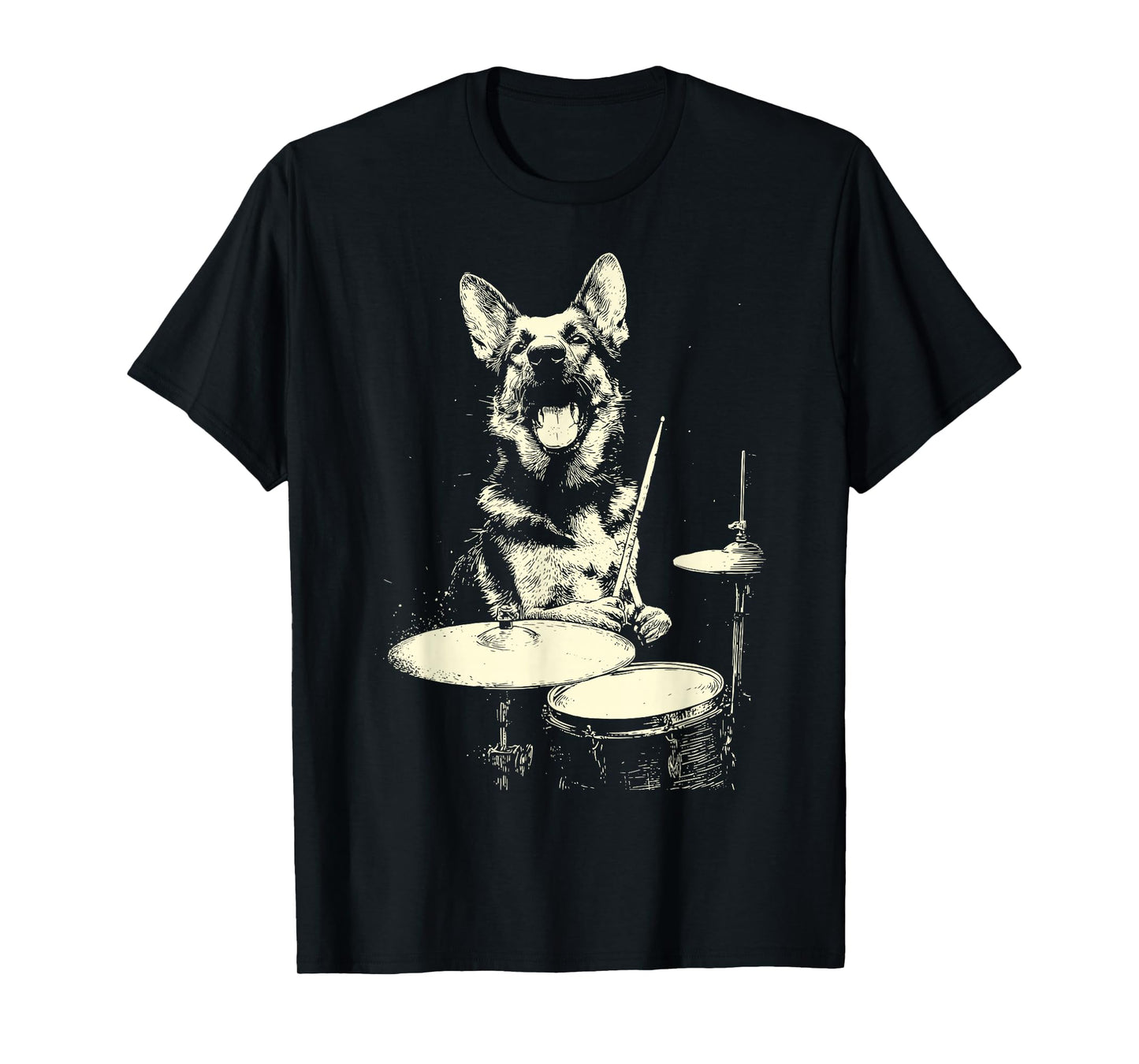 Funny German Shepherd Playing Drums Musician Dog Drummer T-Shirt