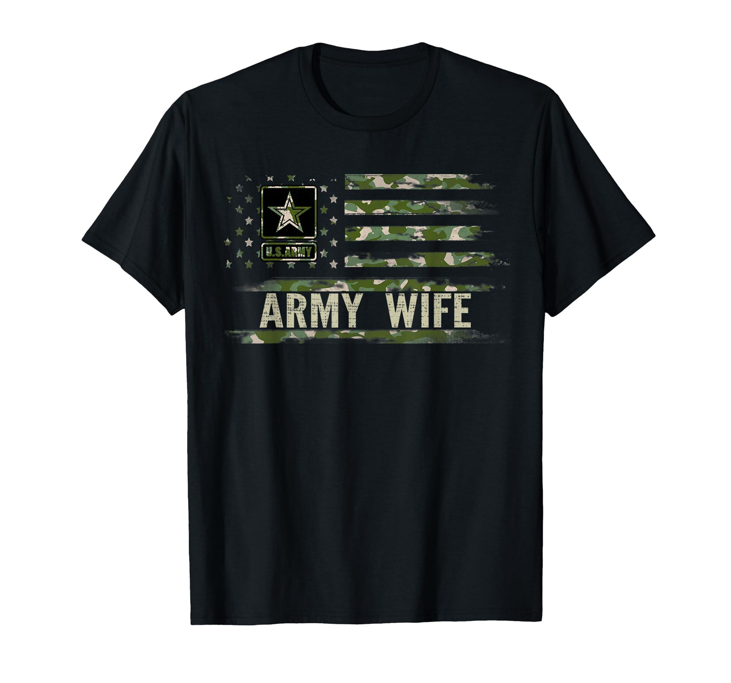Vintage Army Wife with Camo American Flag for Veteran Gift T-Shirt