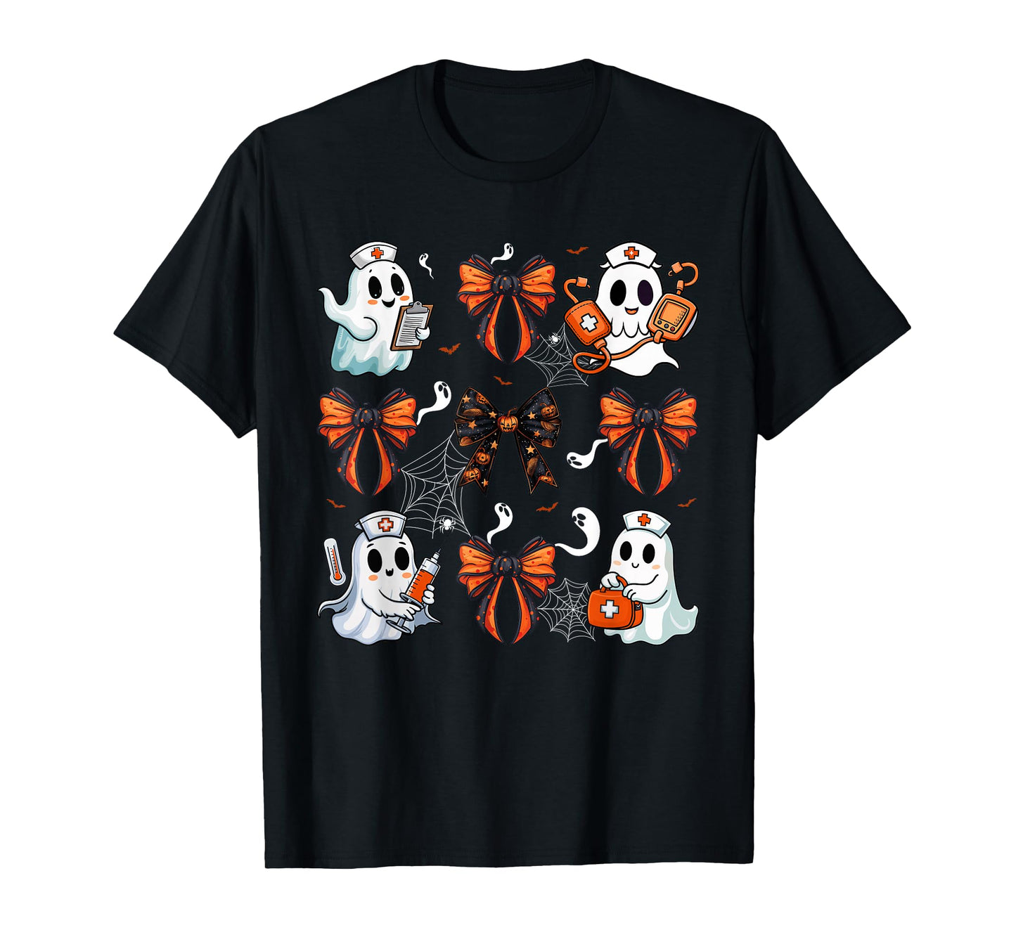 Cute Nurse Ghost Boo Halloween Coquette Bow Nurse Crew T-Shirt