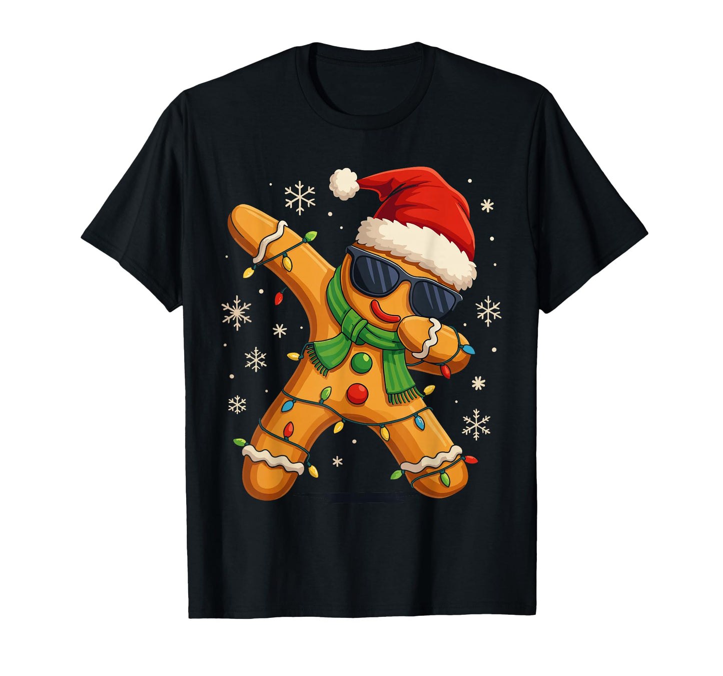 Dabbing Gingerbread Man Costume, Kids Christmas Santa Hat T-Shirt