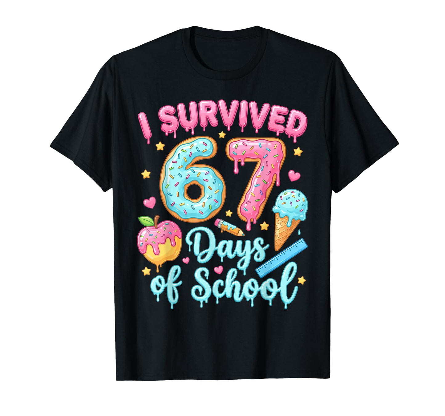 Six Seven Ice Cream Drip 6 7 Teacher Kids 67 Days of School T-Shirt