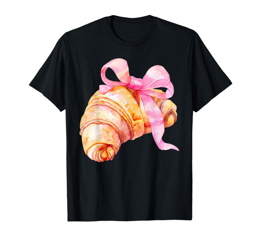 Coquette Pink Bow Croissant Cute Baking Baker Girl Women T-Shirt