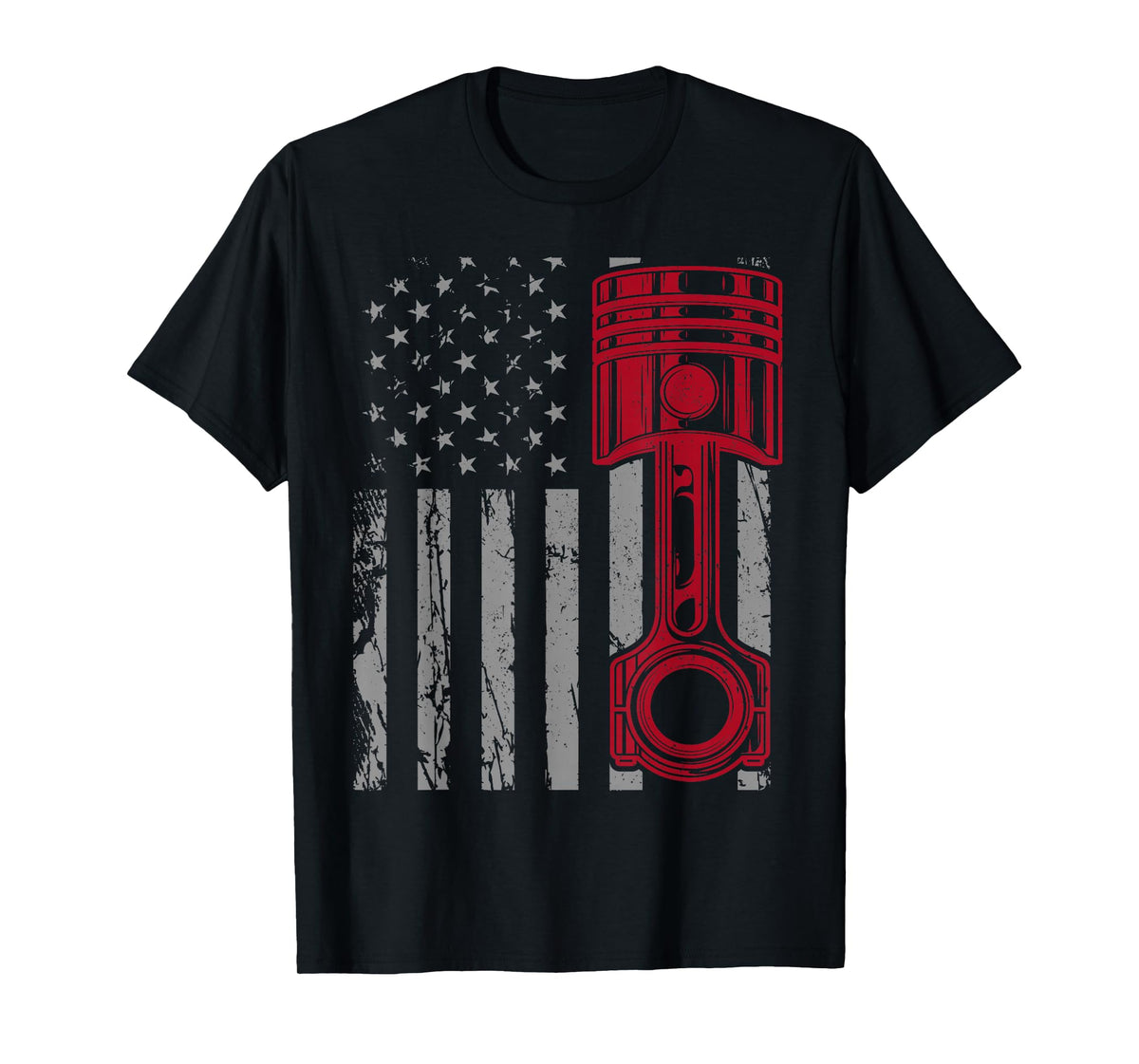 Car Mechanic Piston US Flag Auto Engine Patriotic Garage Guy T-Shirt