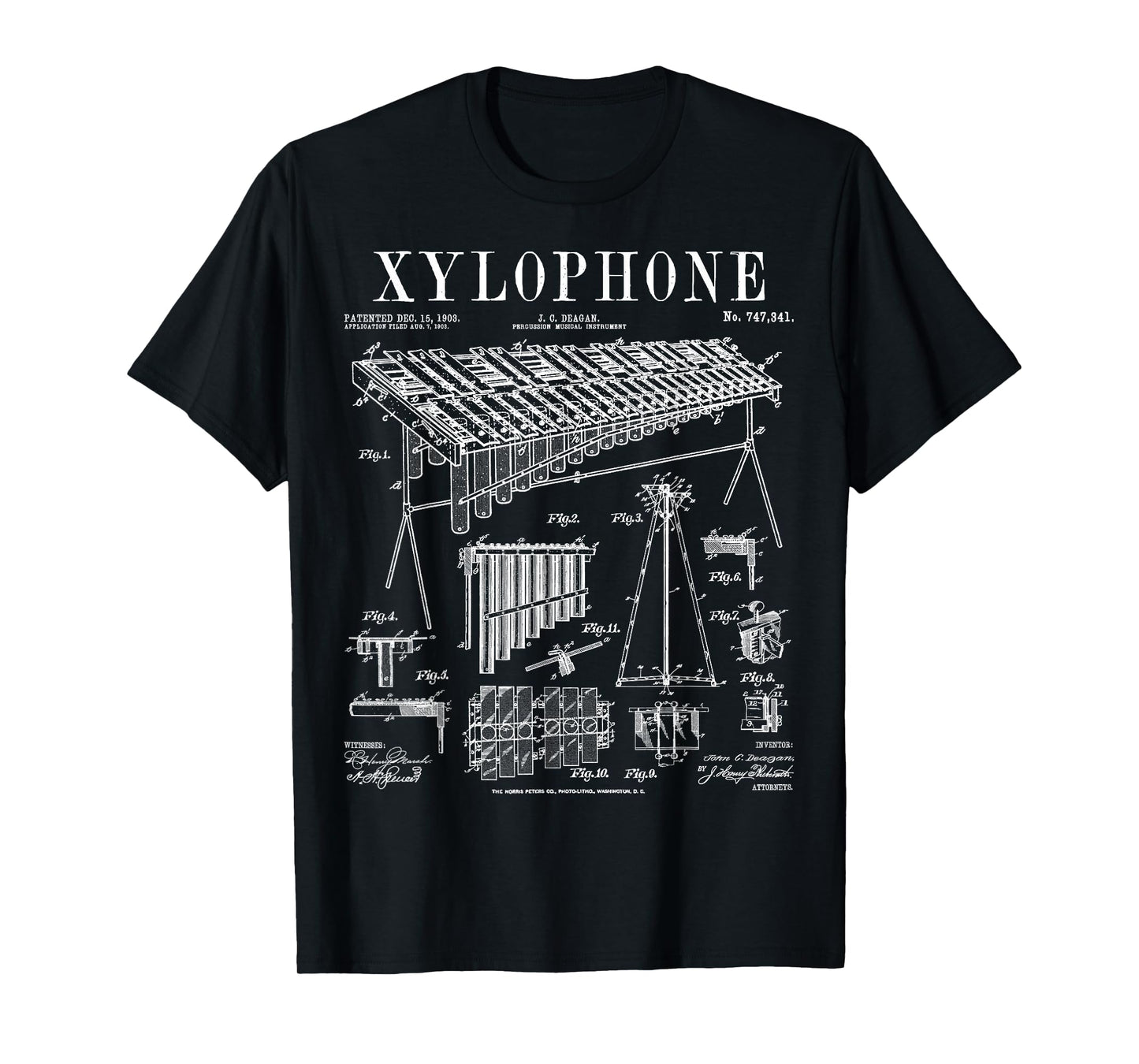 Xylophone Player Musician Musical Instrument Vintage Patent T-Shirt