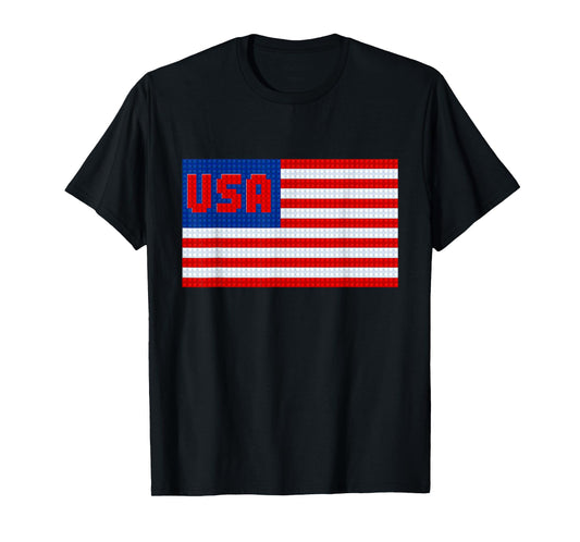 USA Flag - Patriotic Brick Builder Block Building T-Shirt