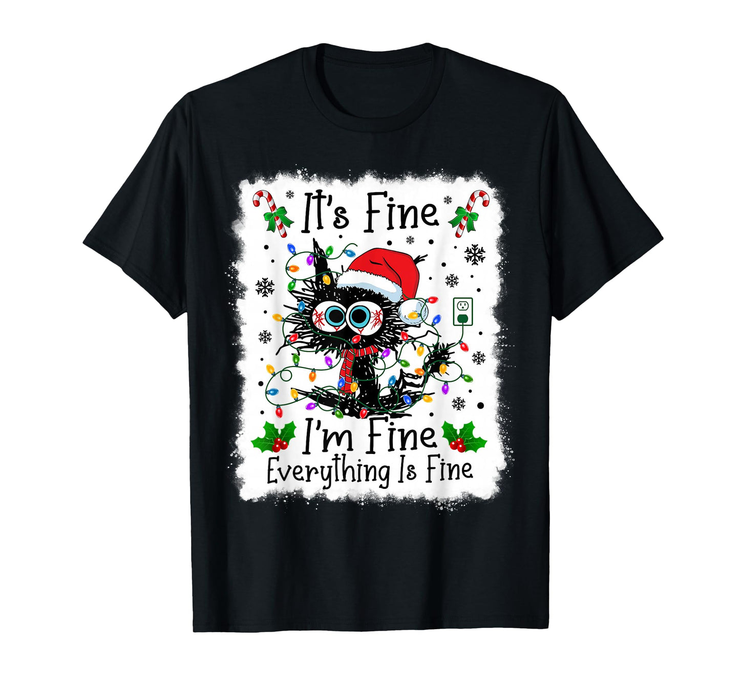 It's Fine I'm Fine Everything is Fine Cat Christmas Lights T-Shirt