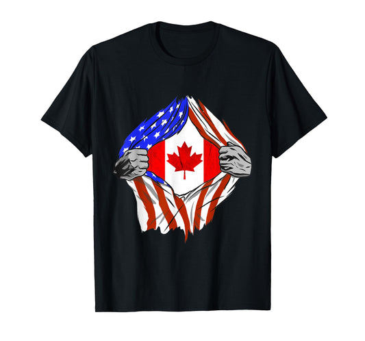 America USA Canadian Flag Chest Canadian Roots Canada T-Shirt
