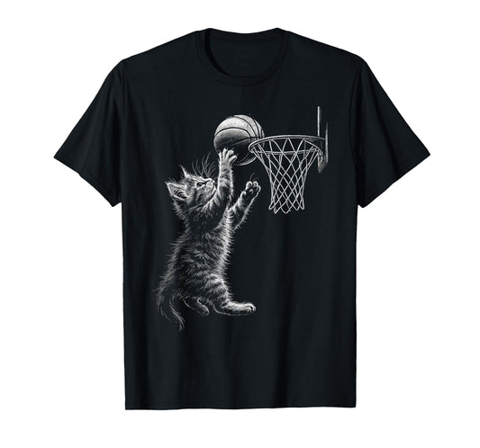 Cute Cat Playing Basketball Men Women Kids funny cat kitten T-Shirt