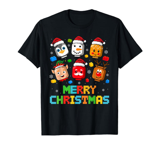 Christmas Building Bricks Santa Elf Snowman Master Builder T-Shirt