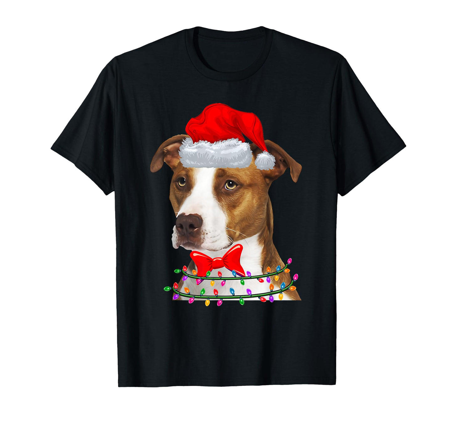 Christmas Lights Pitbull Wearing Xmas Hat - Cute Dog Lover T-Shirt