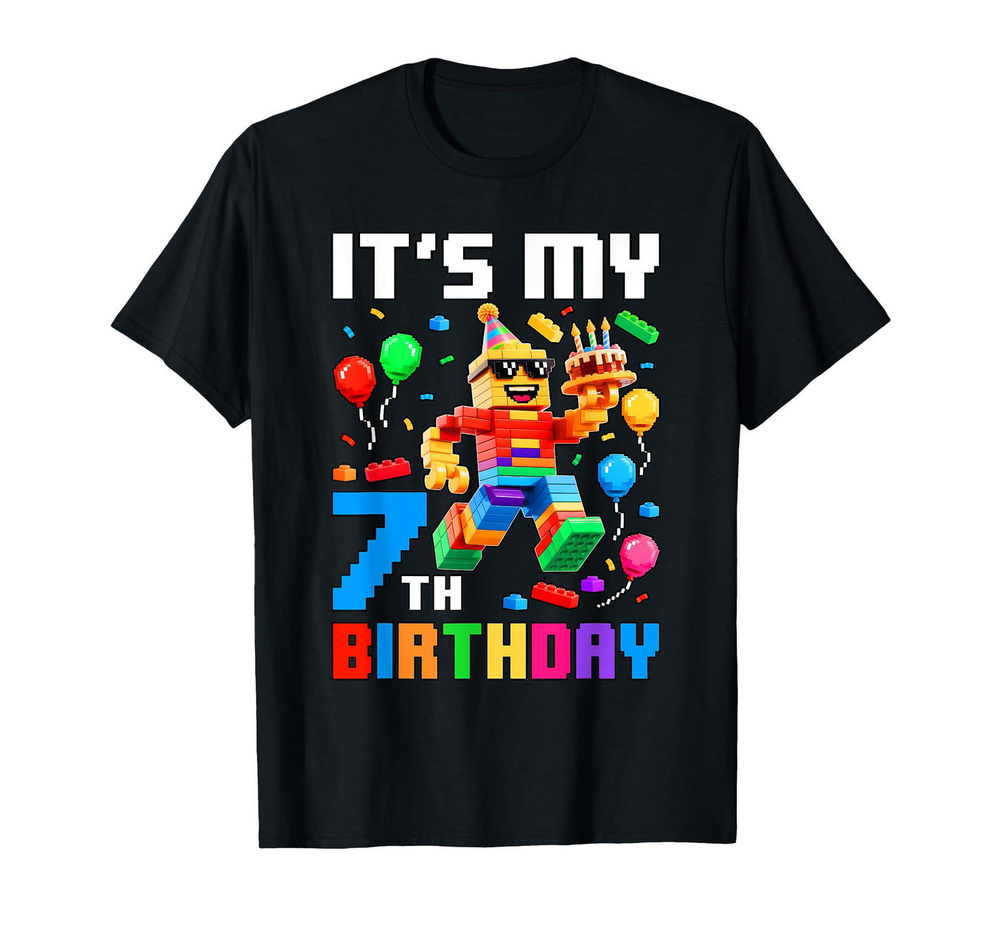It's My 7th Birthday Building Brick 7 Years Old Boys Kids T-Shirt