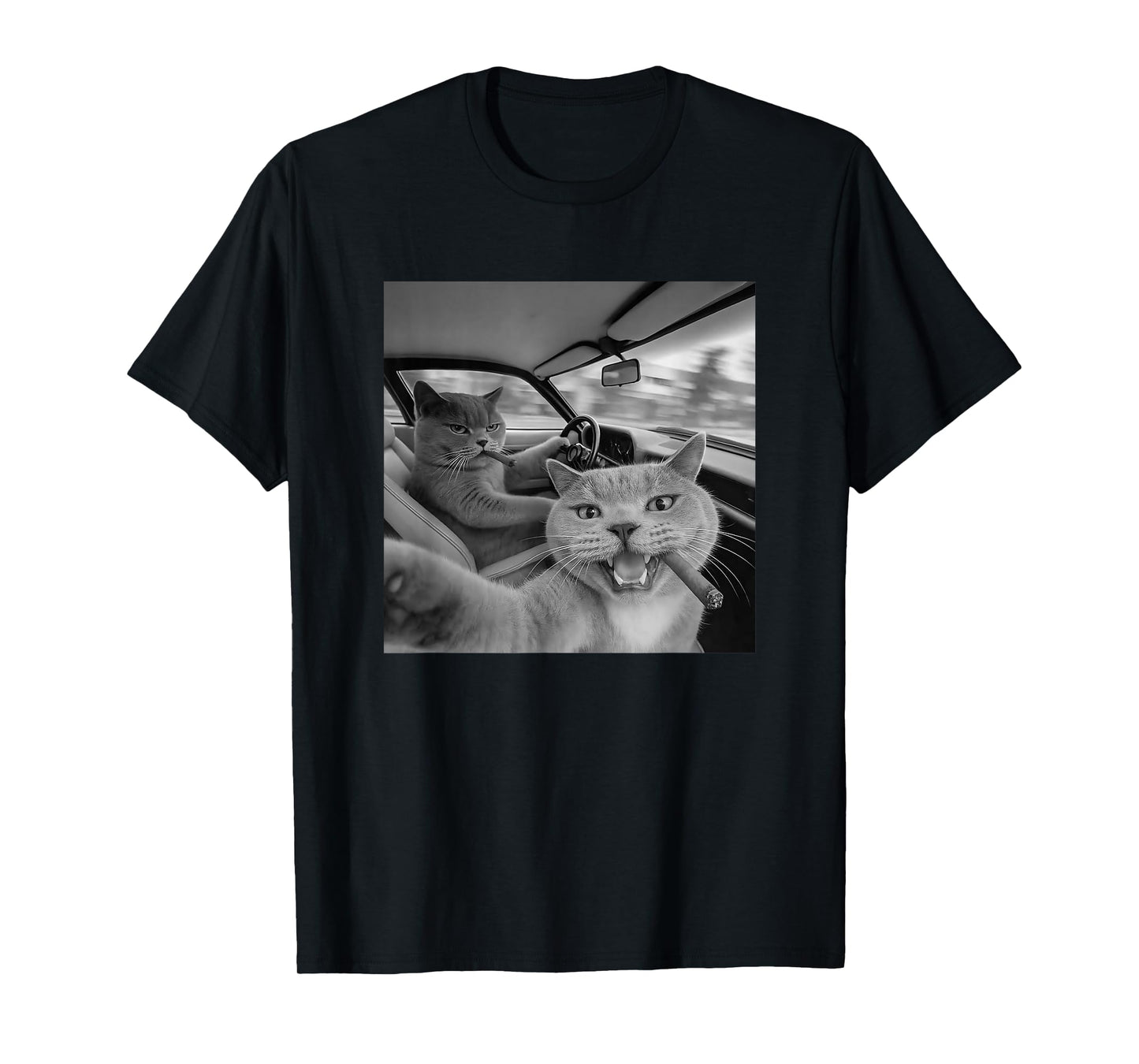 Funny Cat Selfie Smoking in Car T-Shirt