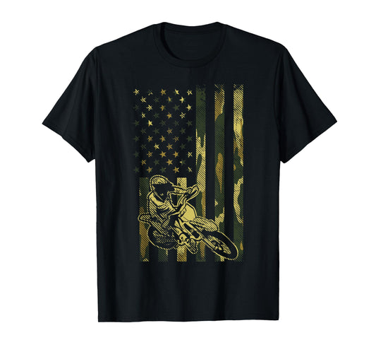 Camo American Flag Dirt Bike Vintage Motocross Racing Gift T-Shirt