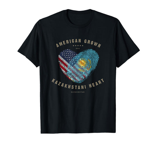 American Grown Kazakhstani Heart Love Kazakhstan Flag T-Shirt