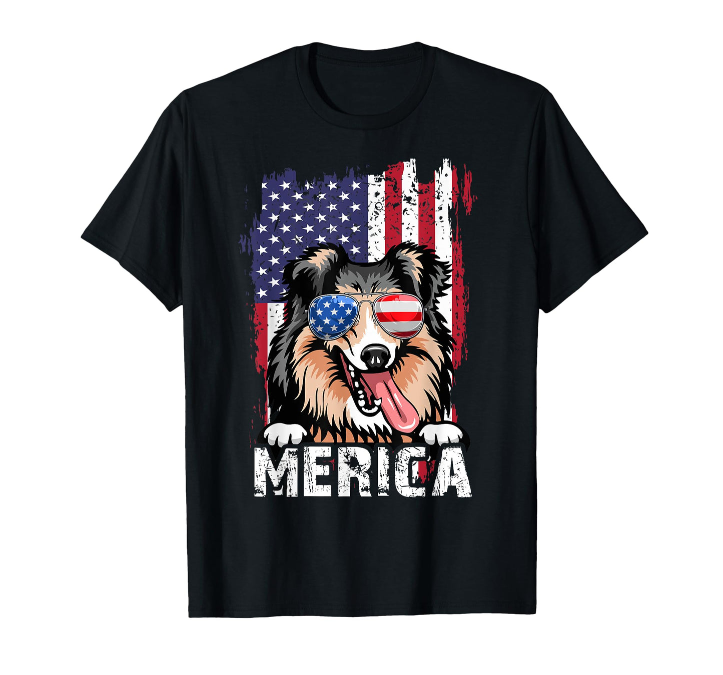 Merica 4th of July Shetland Sheepdog US Flag Sheltie Mom Dad T-Shirt