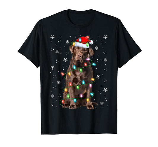 Chocolate Lab Labrador Retriever Dog Christmas Lights Xmas T-Shirt
