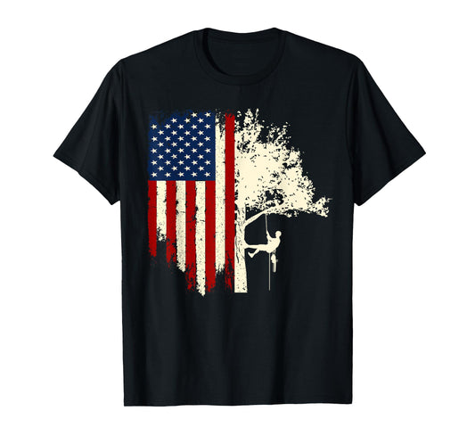 Arborist Tree Surgeon Patriotic Distressed USA Flag T-Shirt