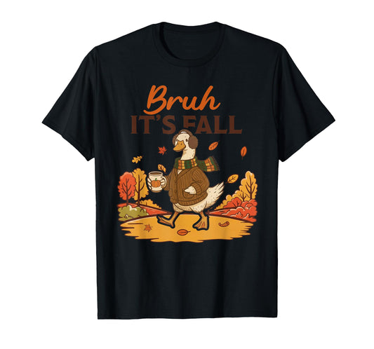 Cute Fall Goose Autumn Leaves Cozy Sweater Weather T-Shirt