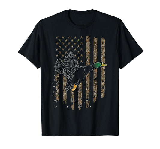 Duck Hunter American Flag Waterfowl Hunting Camouflage T-Shirt Small