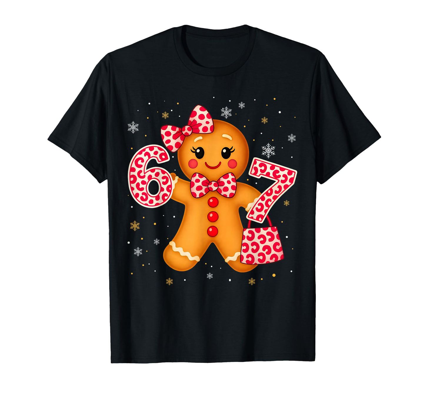 Cute 6 7 Christmas Leopard Bow Gingerbread Girls Womens T-Shirt