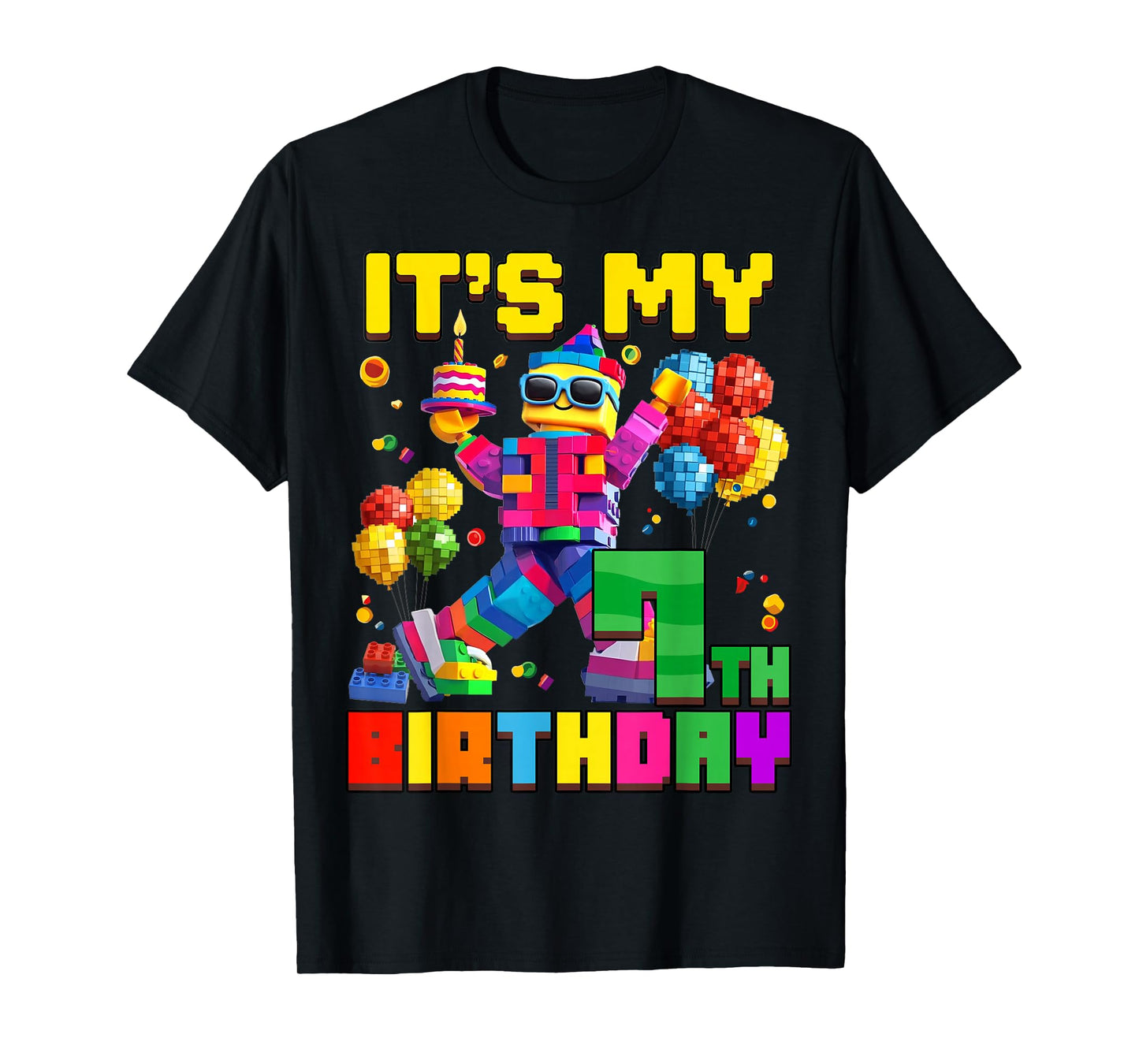 Its My 7th Seventh Birthday Building Brick 7 Years Old Boys T-Shirt