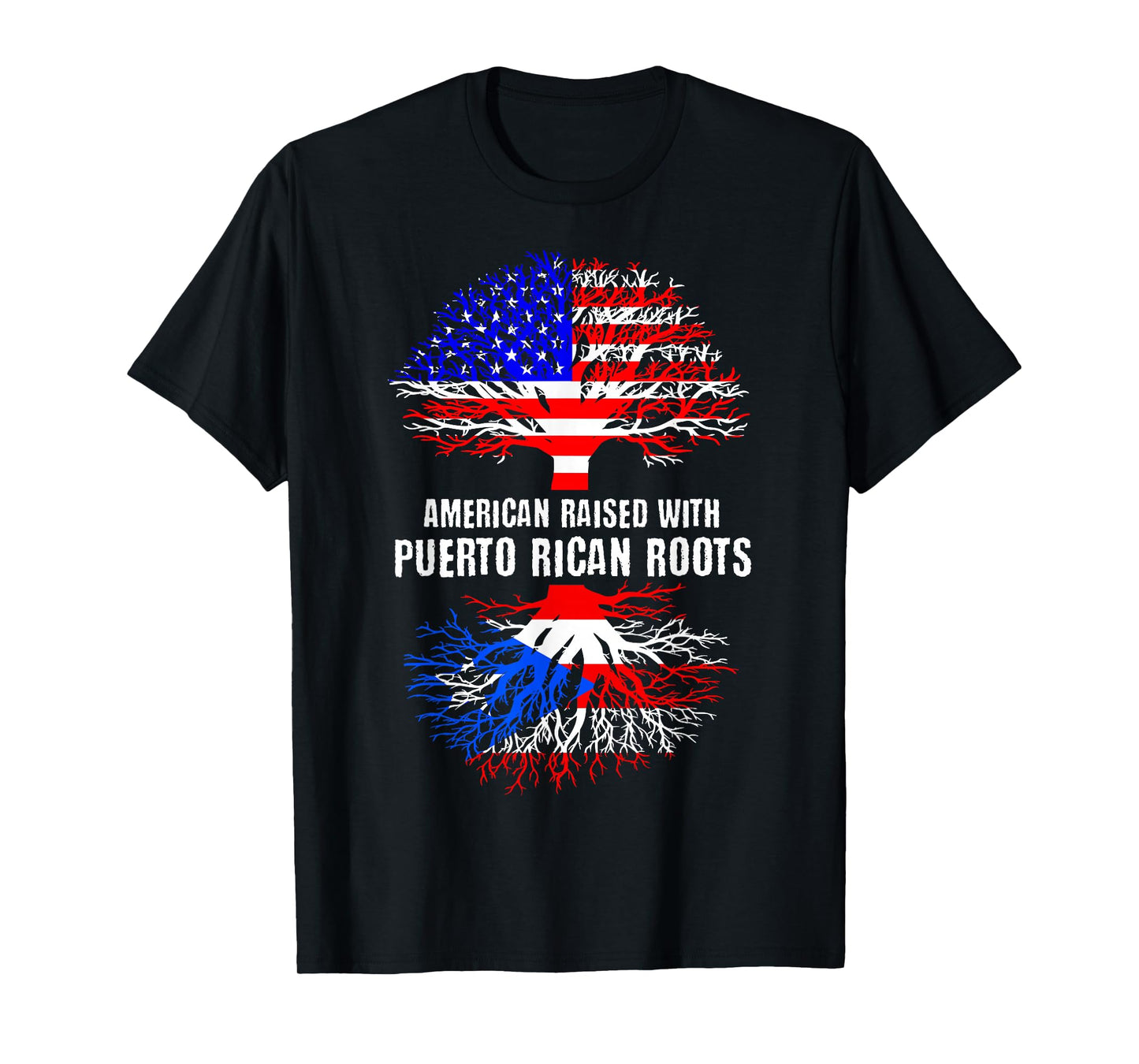 American Raised with Puerto Rican Roots USA Flag Puerto Rico T-Shirt Small