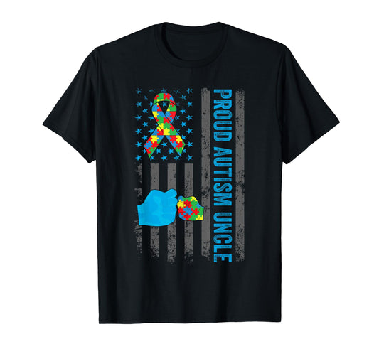Proud Autism Uncle American Flag Autism Awareness Uncle Men T-Shirt