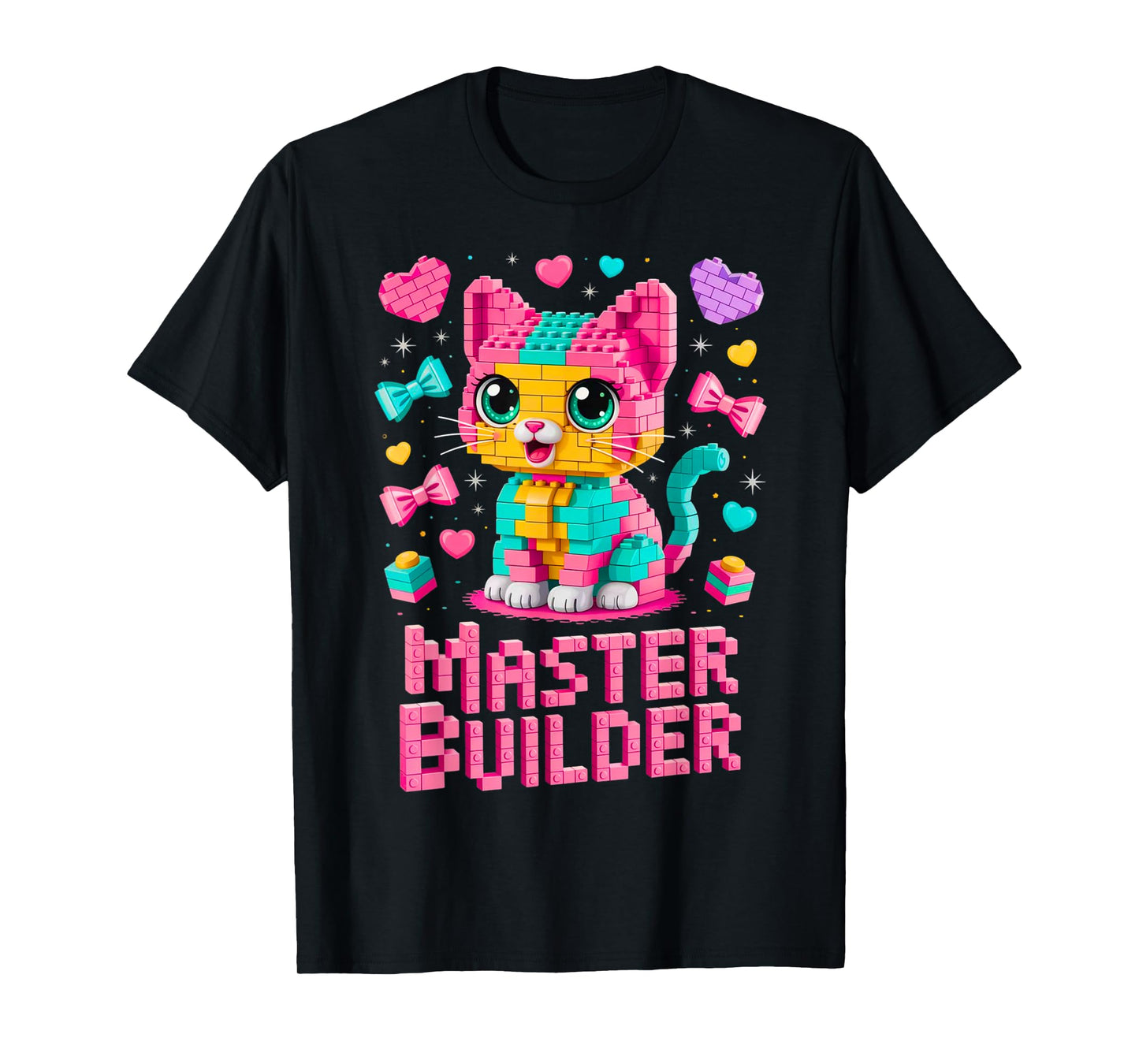 Master Builder Cat Lover Building Bricks Blocks Kids Girls T-Shirt