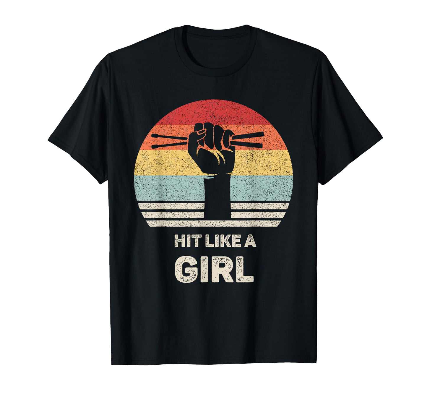Retro Hit Like a Girl Drummer Shirt Drummer Gift Drum Sticks T-Shirt
