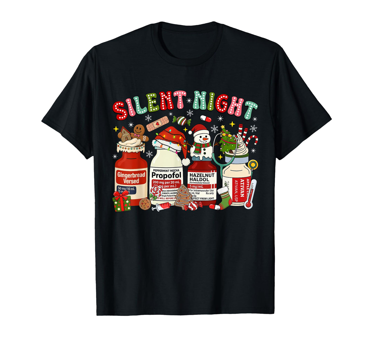 Christmas Nurse Peppermint Mocha Propofol ICU RN ED ER Nurse T-Shirt