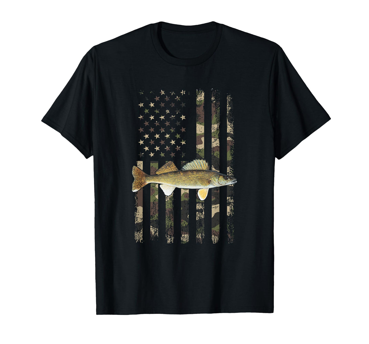 Walleye Camo American Flag, Fishing Walleye T-Shirt