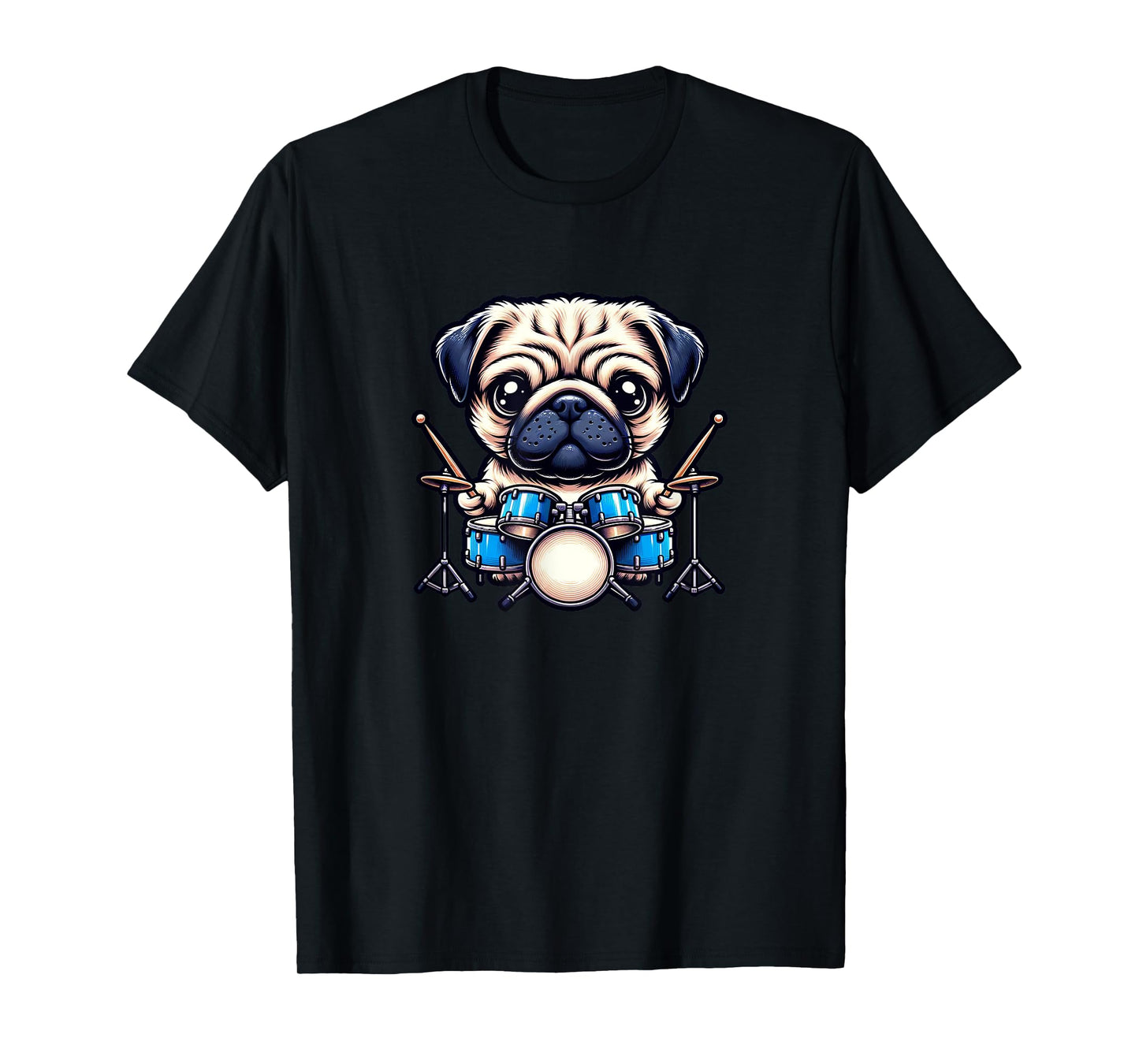 Cool Drummer Pug Dog Design For Men And Women T-Shirt