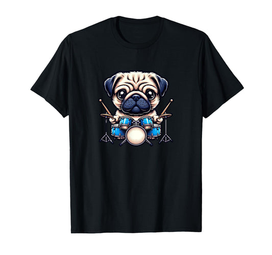 Cool Drummer Pug Dog Design For Men And Women T-Shirt