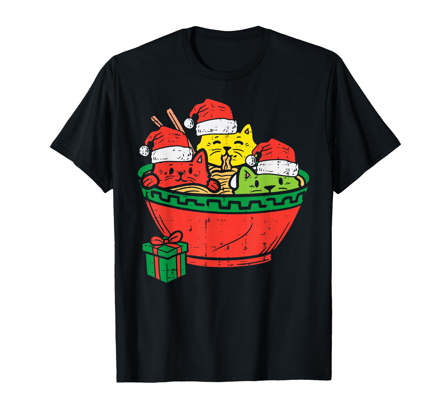 Santa Ramen Cats Anime Christmas Xmas Kids Girls Men Women T-Shirt
