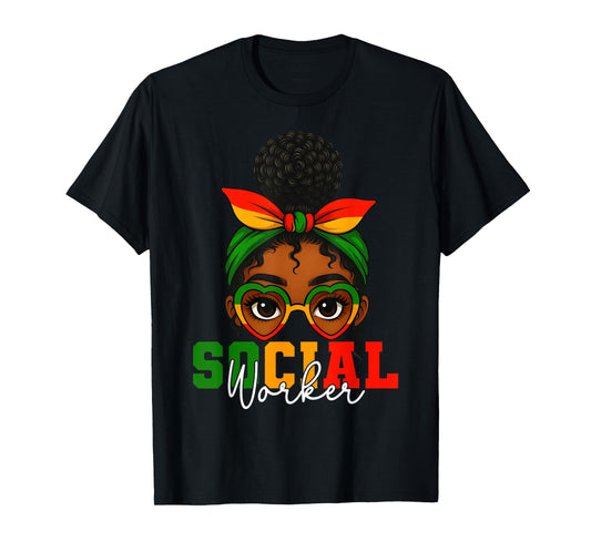 Social Worker Afro Girl Black History Month Flag Bandana T-Shirt