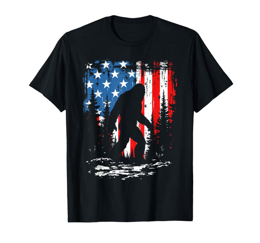 Patriotic Bigfoot Sasquatch 4th of July USA American Flag T-Shirt