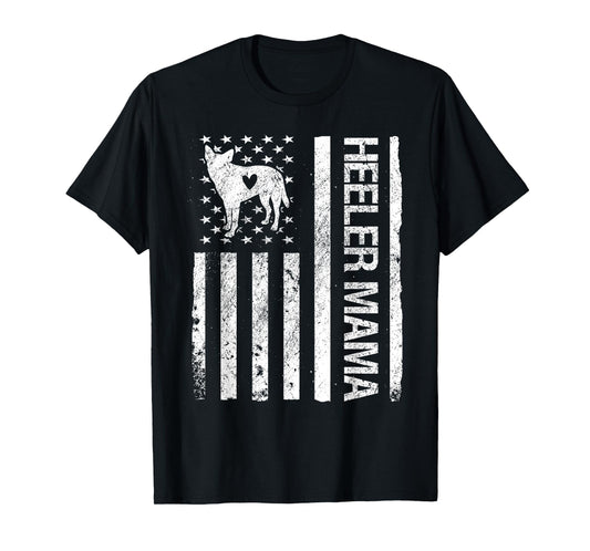 Heeler Mama American USA Flag Funny Cattle Dog Owner Dog Mom T-Shirt