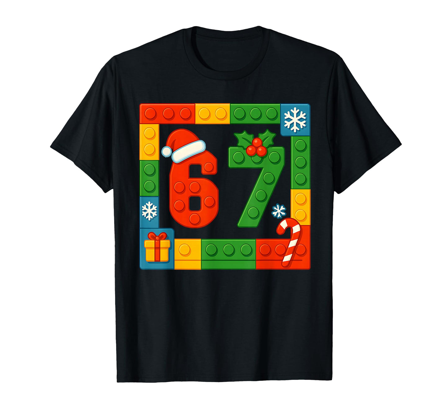 67 Christmas Building Blocks Six Seven Meme Brick Builder T-Shirt