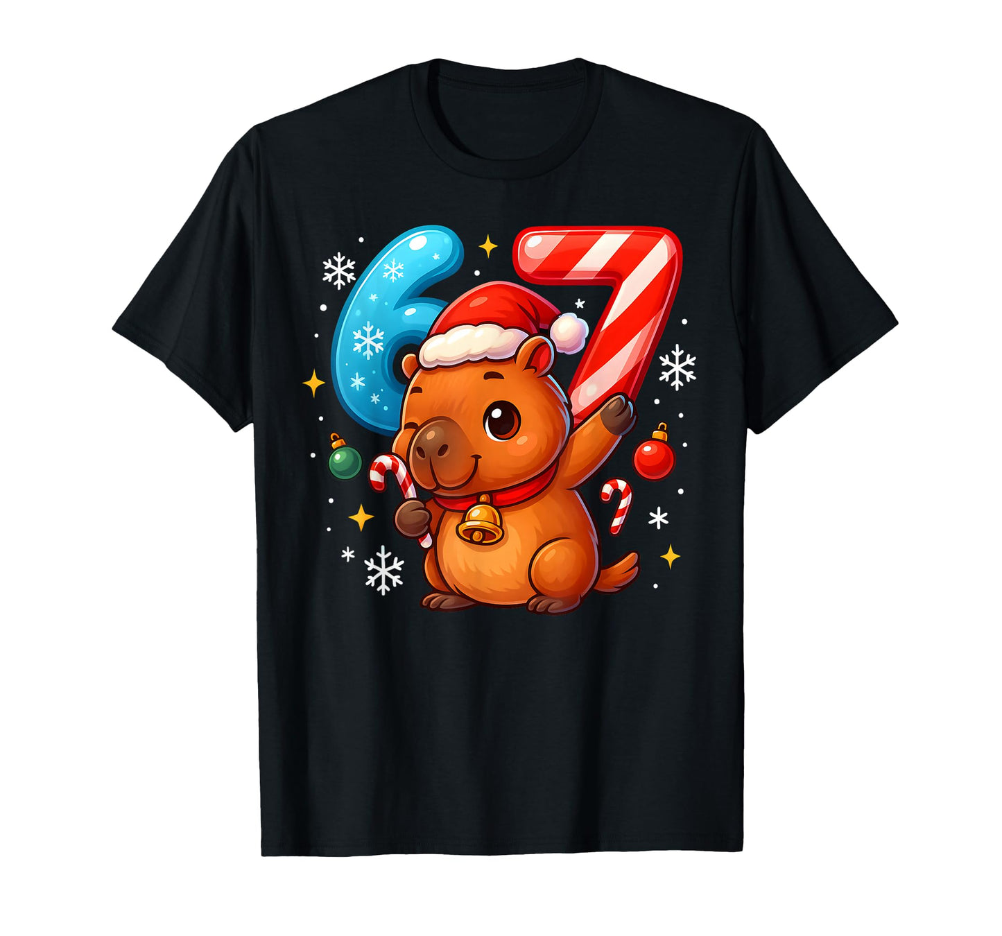 Christmas Capybara 67 Funny 6 7 Meme Girls Kids Boys Xmas T-Shirt