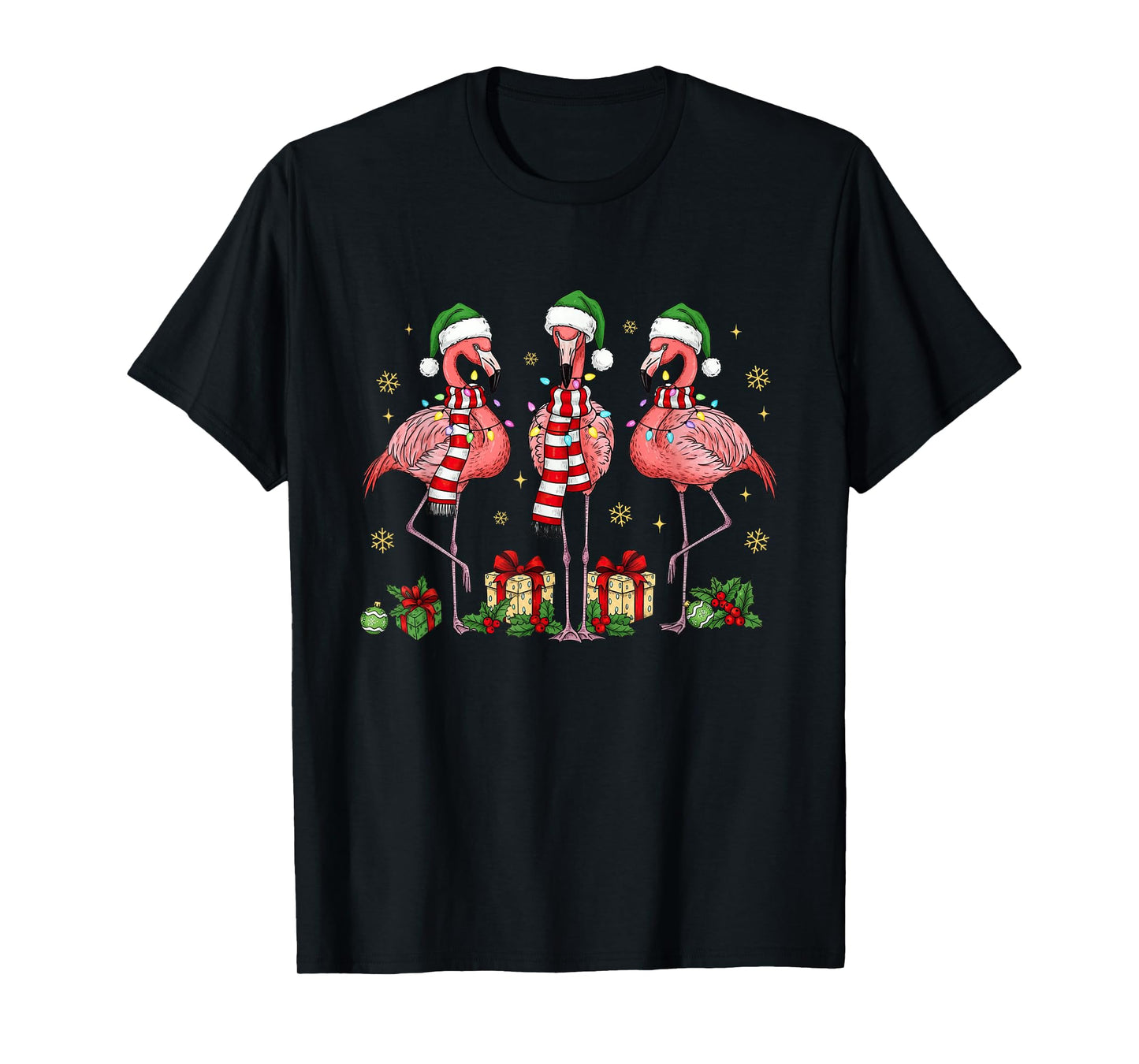 Tropical Christmas Flamingo Snow Xmas Holiday Women Girl Kid T-Shirt